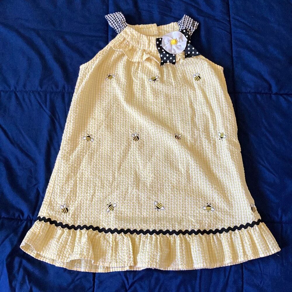 Emily Rose Girls Bee Seersucker Sundress Yellow Embroidered Dress Size 6